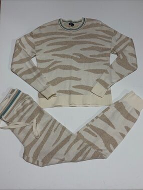 Splendid Zebra Print Lounge Set XS Cream Beige Sweater Jogger Pants Matching Set